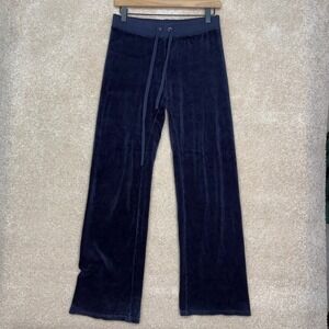 JUICY COUTURE Track Pants Women's XS Navy Blue Velour Low Rise Y2K Made in USA